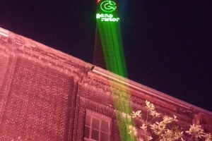 Laserowe LOGO na 150m kominie elektrociepłowni Szombierki